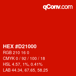 颜色代码: HEX #D21000 | qconv.com