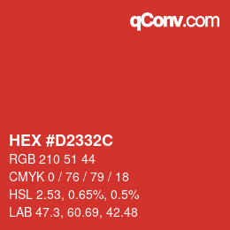 颜色代码: HEX #D2332C | qconv.com