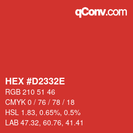 Color code: HEX #D2332E | qconv.com