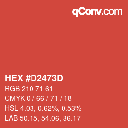 カラーコード: HEX #D2473D | qconv.com