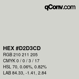 カラーコード: HEX #D2D3CD | qconv.com