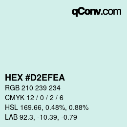 颜色代码: HEX #D2EFEA | qconv.com