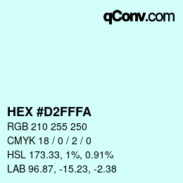 Color code: HEX #D2FFFA | qconv.com