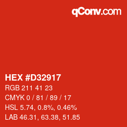 カラーコード: HEX #D32917 | qconv.com