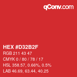 カラーコード: HEX #D32B2F | qconv.com