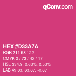 カラーコード: HEX #D33A7A | qconv.com