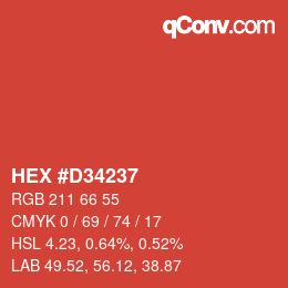 カラーコード: HEX #D34237 | qconv.com