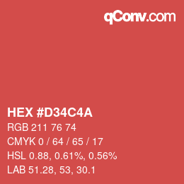 颜色代码: HEX #D34C4A | qconv.com