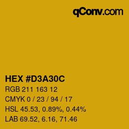 Color code: HEX #D3A30C | qconv.com