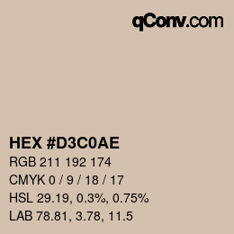 Color code: HEX #D3C0AE | qconv.com