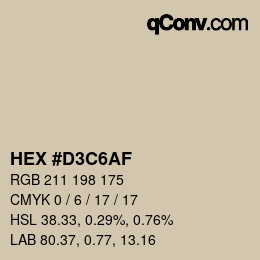 Color code: HEX #D3C6AF | qconv.com