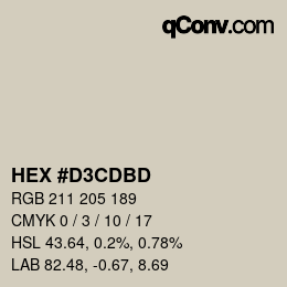 颜色代码: HEX #D3CDBD | qconv.com