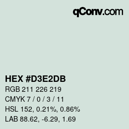 カラーコード: HEX #D3E2DB | qconv.com