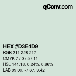 カラーコード: HEX #D3E4D9 | qconv.com