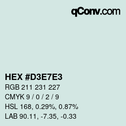 カラーコード: HEX #D3E7E3 | qconv.com