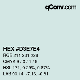 Color code: HEX #D3E7E4 | qconv.com