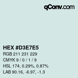 カラーコード: HEX #D3E7E5 | qconv.com