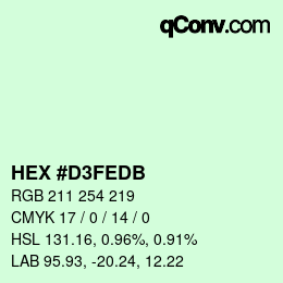 カラーコード: HEX #D3FEDB | qconv.com