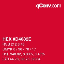 颜色代码: HEX #D4082E | qconv.com