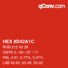 颜色代码: HEX #D42A1C | qconv.com