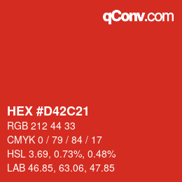 颜色代码: HEX #D42C21 | qconv.com