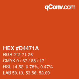 Color code: HEX #D4471A | qconv.com