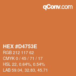 Color code: HEX #D4753E | qconv.com