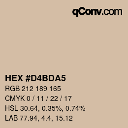 颜色代码: HEX #D4BDA5 | qconv.com
