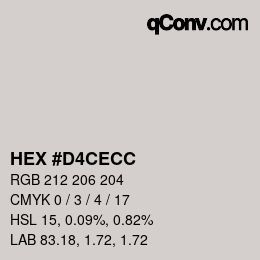 カラーコード: HEX #D4CECC | qconv.com
