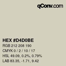 颜色代码: HEX #D4D0BE | qconv.com