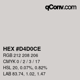 颜色代码: HEX #D4D0CE | qconv.com