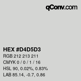 颜色代码: HEX #D4D5D3 | qconv.com