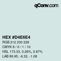 カラーコード: HEX #D4E6E4 | qconv.com