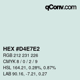 Color code: HEX #D4E7E2 | qconv.com