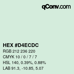 カラーコード: HEX #D4ECDC | qconv.com