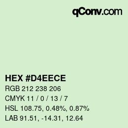 カラーコード: HEX #D4EECE | qconv.com