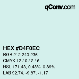 Color code: HEX #D4F0EC | qconv.com