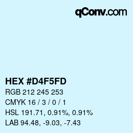 颜色代码: HEX #D4F5FD | qconv.com