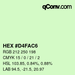 Color code: HEX #D4FAC6 | qconv.com