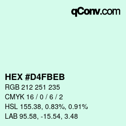 Color code: HEX #D4FBEB | qconv.com