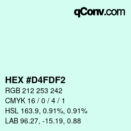 颜色代码: HEX #D4FDF2 | qconv.com