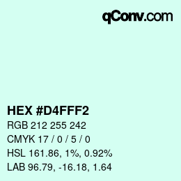 カラーコード: HEX #D4FFF2 | qconv.com