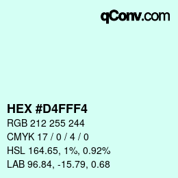 カラーコード: HEX #D4FFF4 | qconv.com