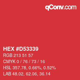Code couleur: HEX #D53339 | qconv.com