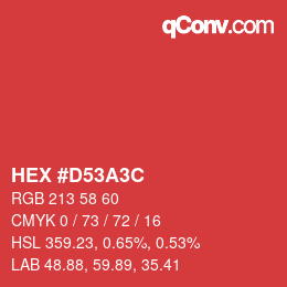 颜色代码: HEX #D53A3C | qconv.com