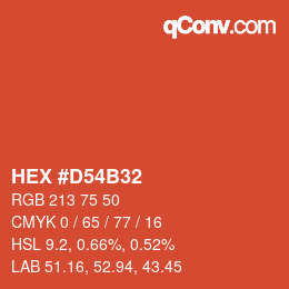 カラーコード: HEX #D54B32 | qconv.com