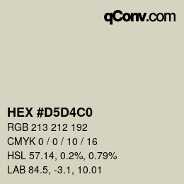 颜色代码: HEX #D5D4C0 | qconv.com