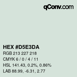 カラーコード: HEX #D5E3DA | qconv.com