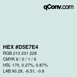 Farbcode: HEX #D5E7E4 | qconv.com