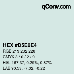 颜色代码: HEX #D5E8E4 | qconv.com